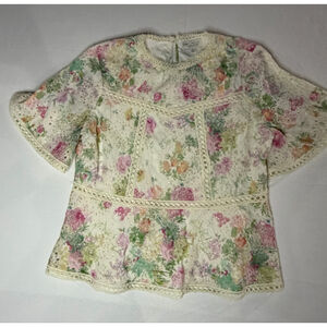 Cato Whimsigoth Cottagecore Floral Lace Peplum Blouse L Romantic Prairie Fairy